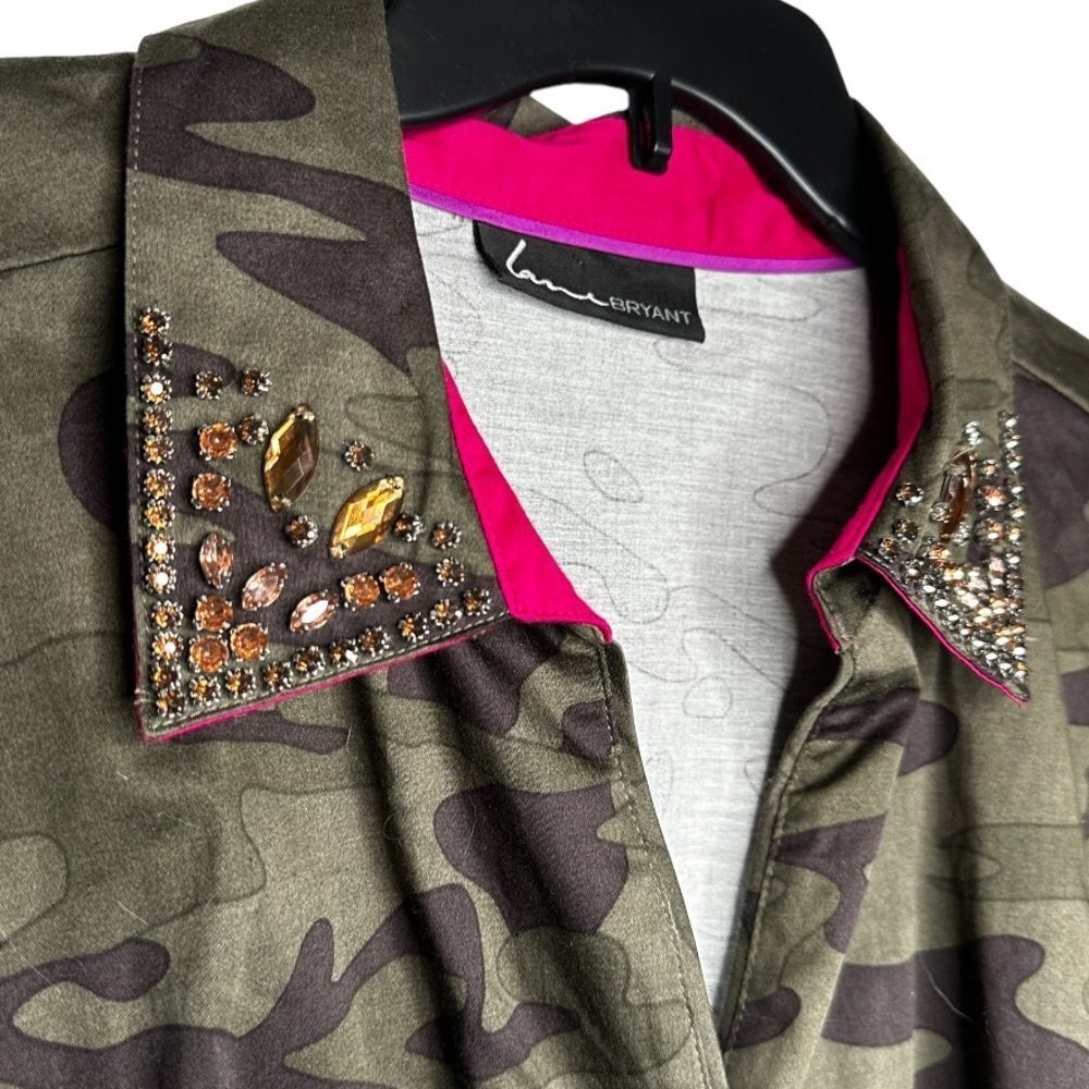 Lane Bryant Camo Top With Embellishments on Collar - Picture 4 of 6